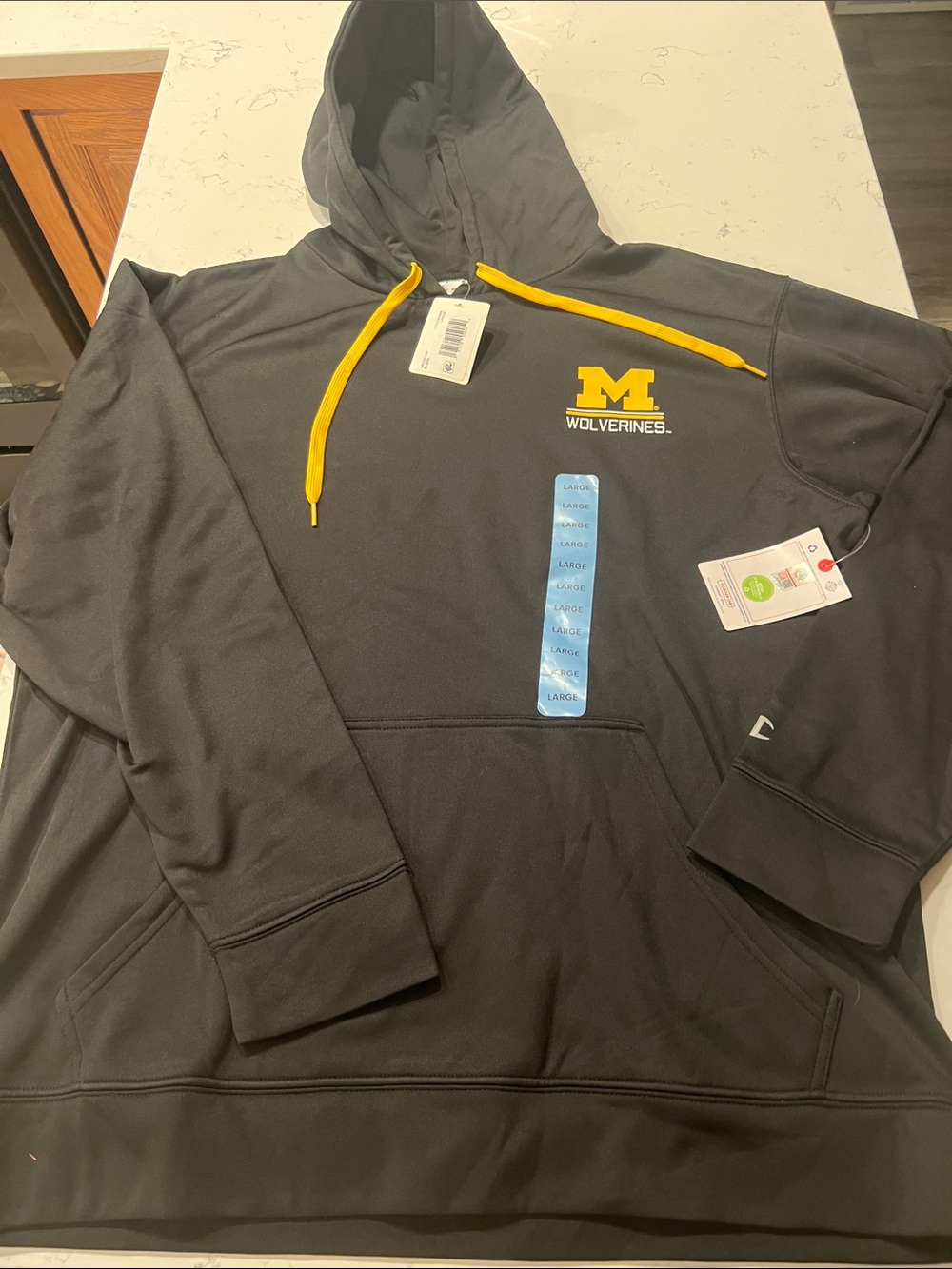 Champion Black Wolverines Hoodie with Yellow Drawcords
